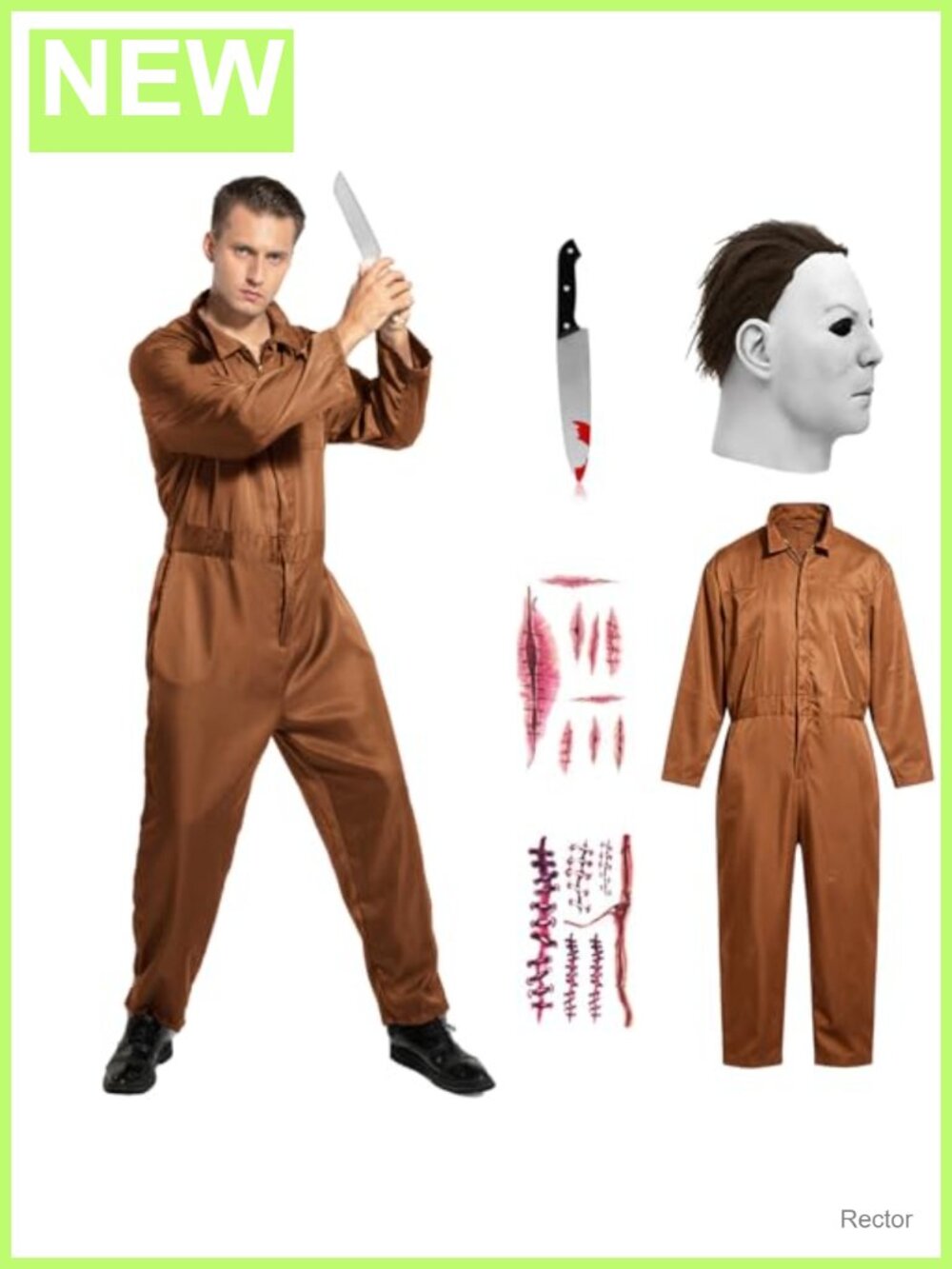 Adult Killer Costume 4-Piece Set Polyester Latex Mask Coverall